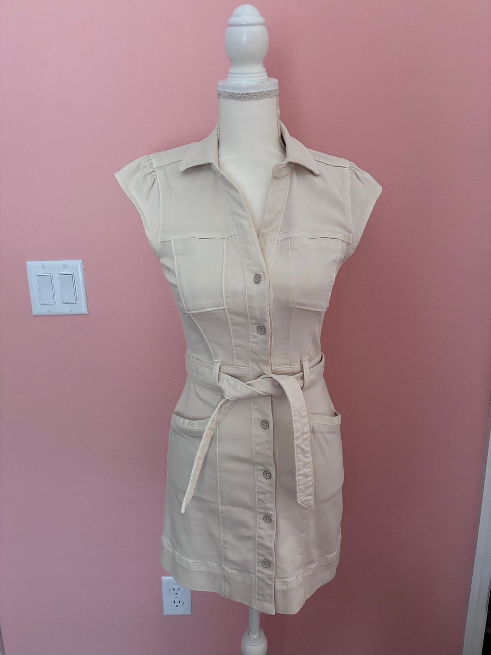 PAIGE Jaxsyn Cream denim Shirt-Style Mini Dress - Picture 2 of 8